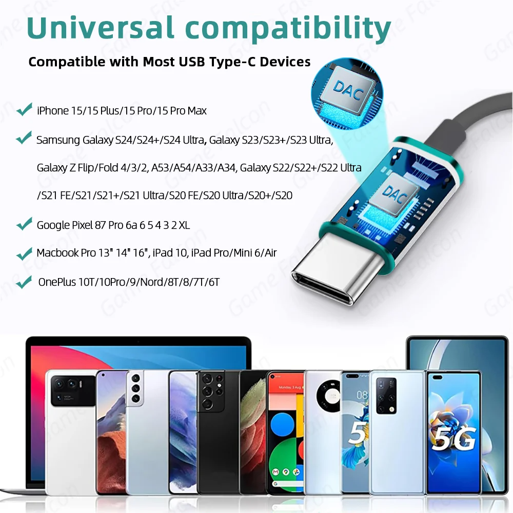 USB Type C Headphone HiFi Bass Stereo Volume Control Mic 3.5mm Wired Earbuds Fo image 11