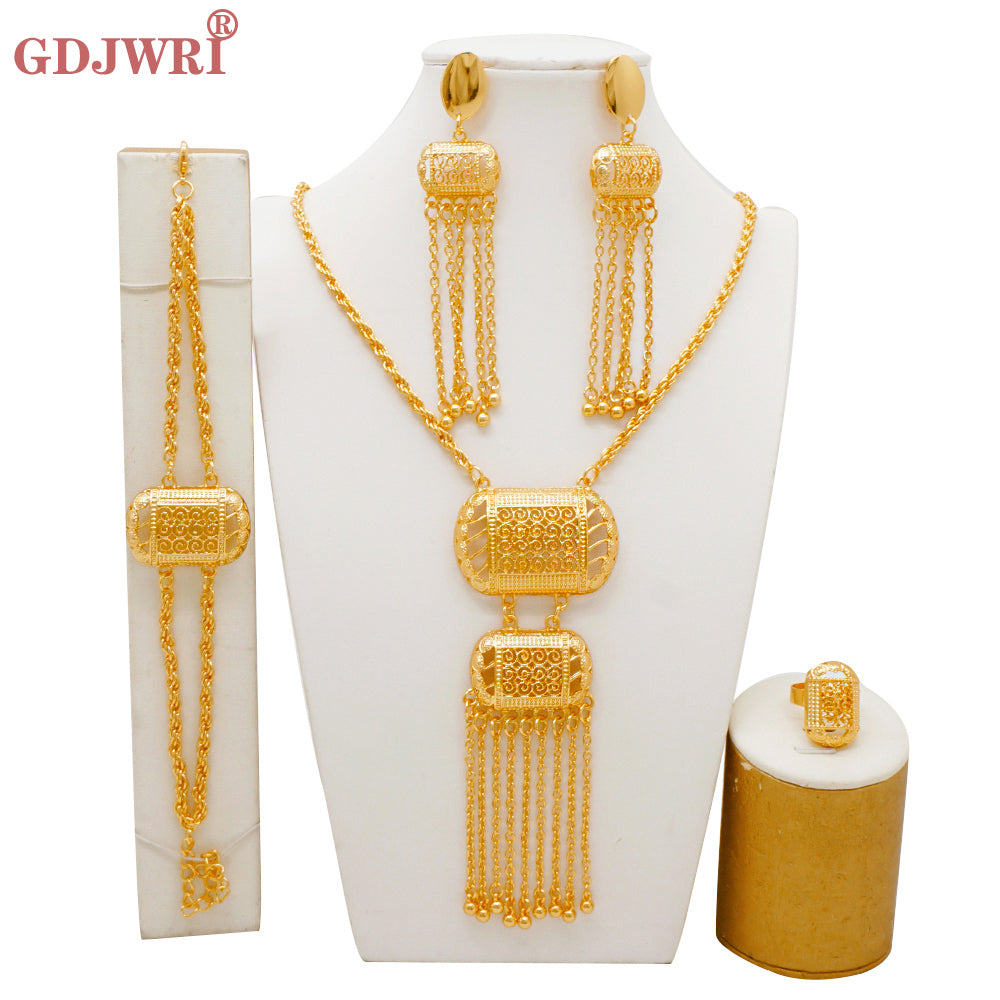 Arabic Dubai Jewelry Set for Women Earrings Ethiopian African Long Chain Gold C image 6