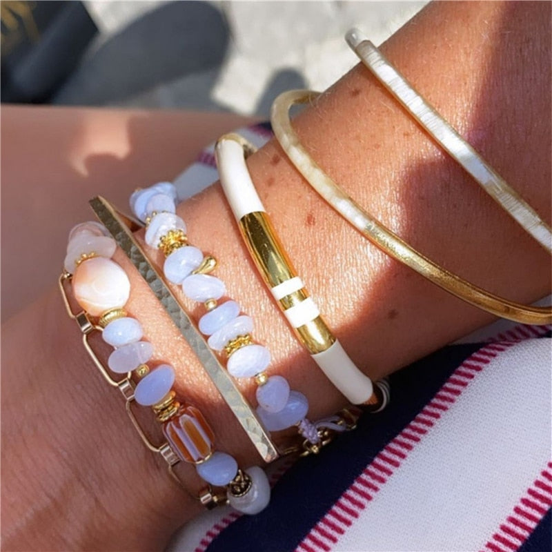 HUANZHI Enamel Spliced Copper Gold Plated Cuff Bracelet for Women Men Fashion E image 9