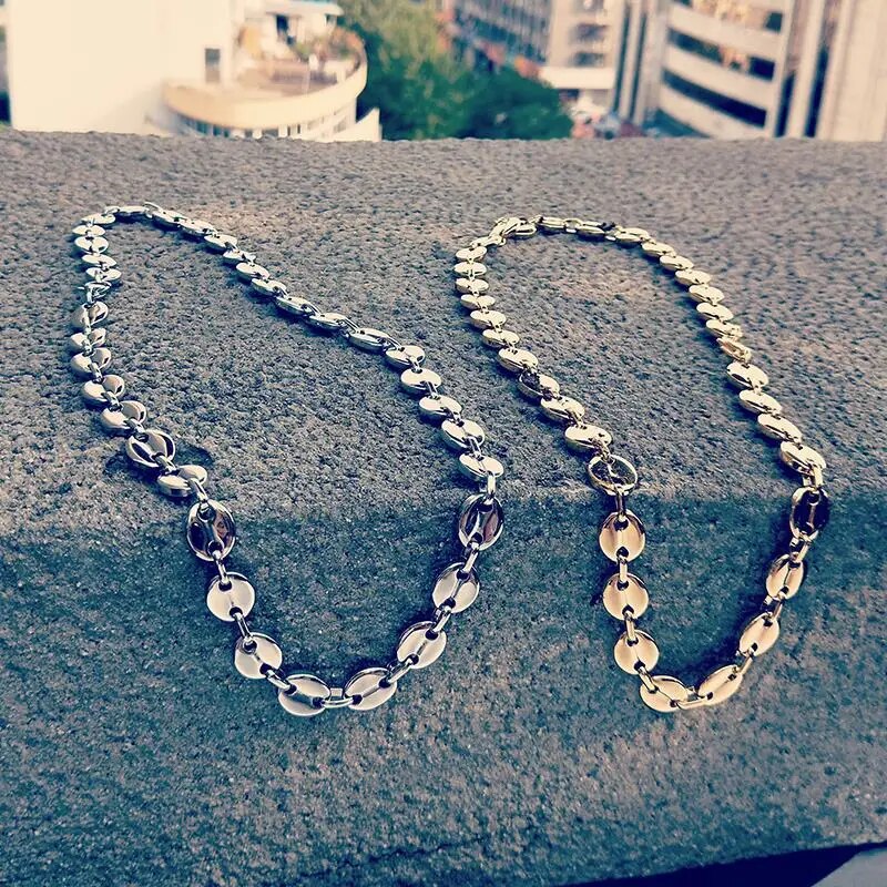 Width 11MM Stainless Steel Gold Plated Coffee Beans Link Chain Necklace Bracele image 11
