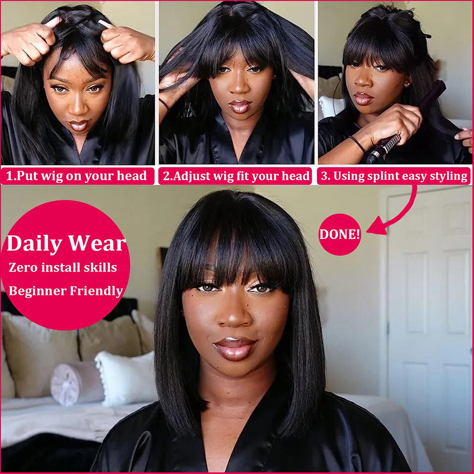 Wiggogo Middle Part 3X1 Hd Lace Wig Short Bob Wigs Bone Straight Human Hair Wig image 5