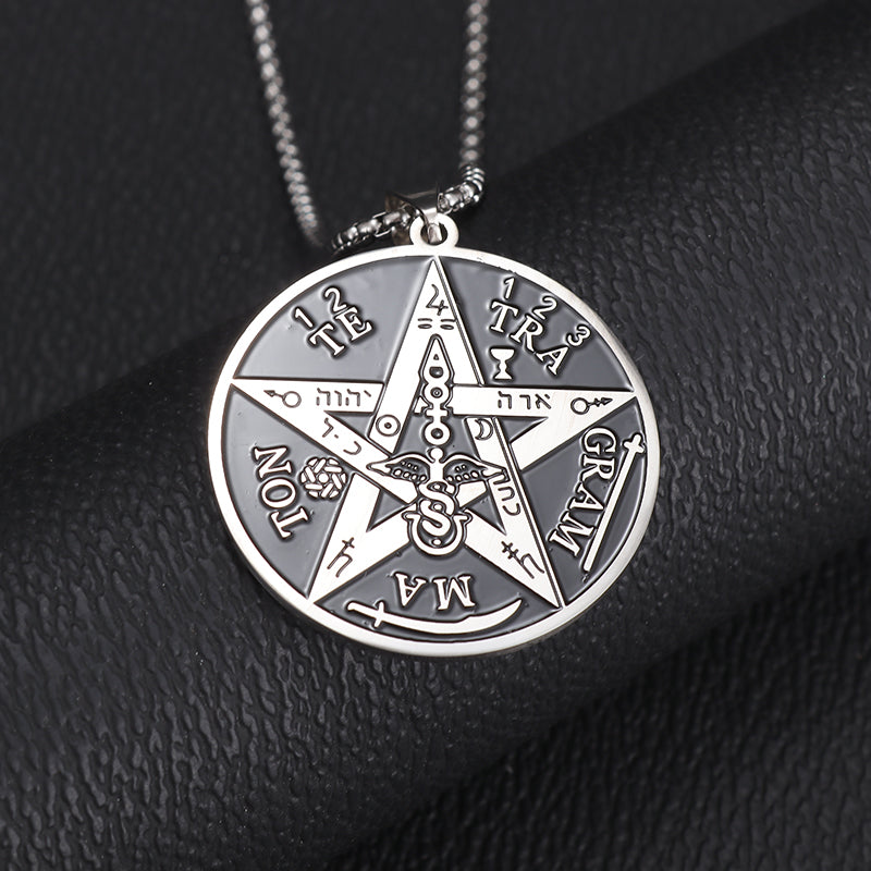 Witchcraft Pentagram Necklace Stainless Steel Men\\\\'s Jewish Hebrew Tetragram image 3