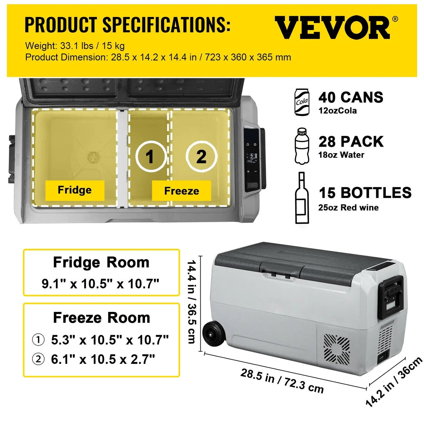 VEVOR 36L 50L 60LCar Refrigerator Portable Fridge Freezer Cool Box With Wheel a image 4