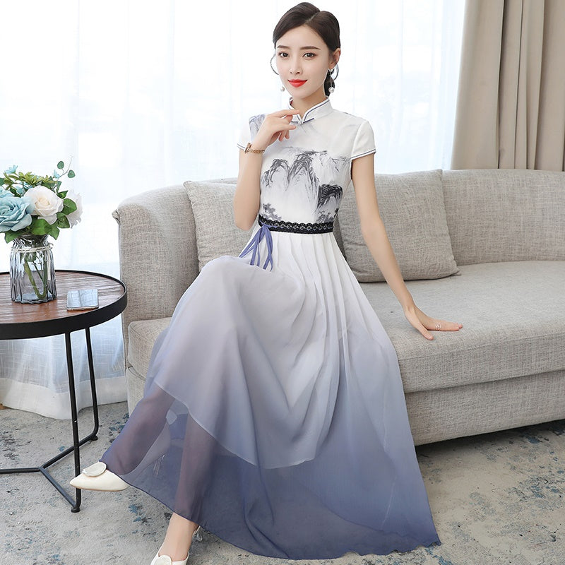Ao Dai 2020 Summer New Floral Vietnam Dress For Women Elegant Cheongsam Traditi image 1