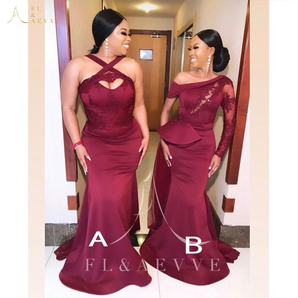 Fashion Burgundy Satin Long Sleeve Bridesmaid Dresses for African Women Occasion image 0