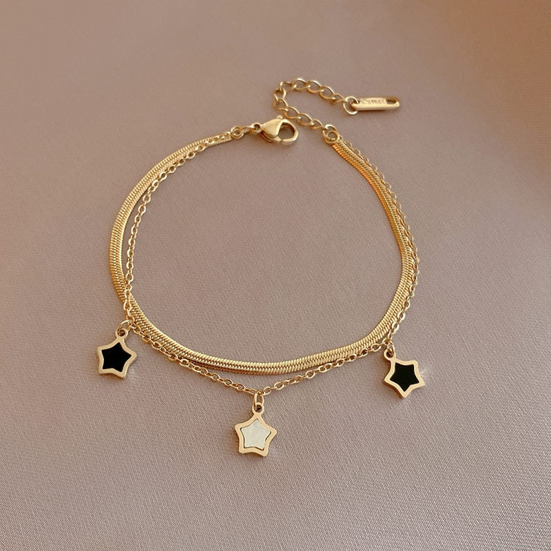 MEYRROYU Stainless Steel Layered Golden Pendant Bracelet For Women Retro image 3