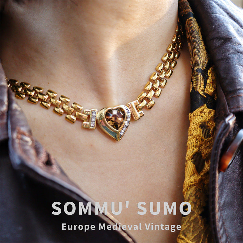 Vintage jewelry vacuum k gold zircon love collarbone chain necklace bracelet Ea image 3