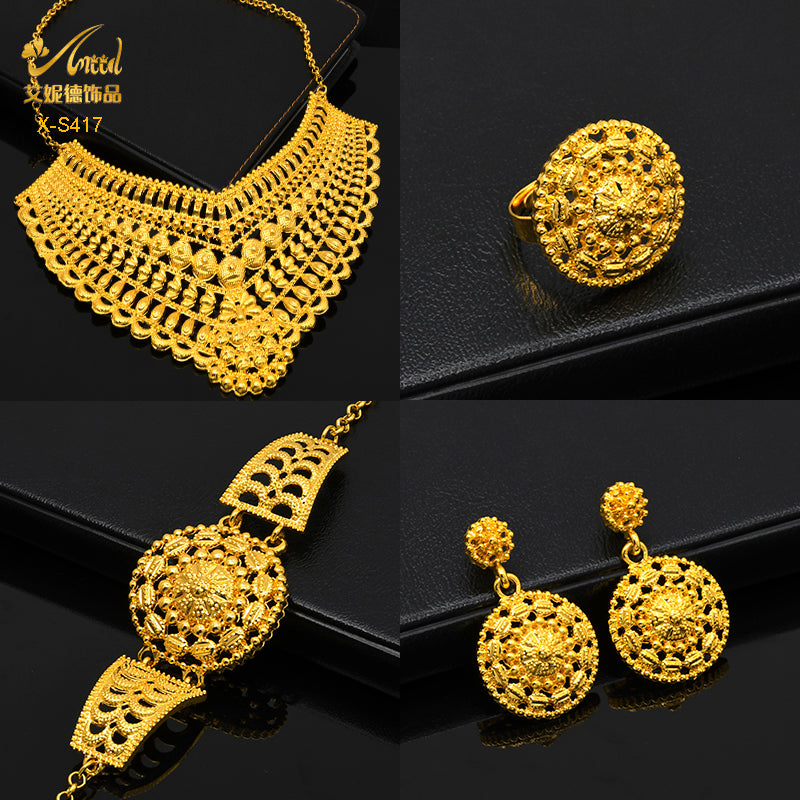 ANIID Luxury Indian Jewelry Sets for Women Party Dubai 24K Gold Color Necklace image 27
