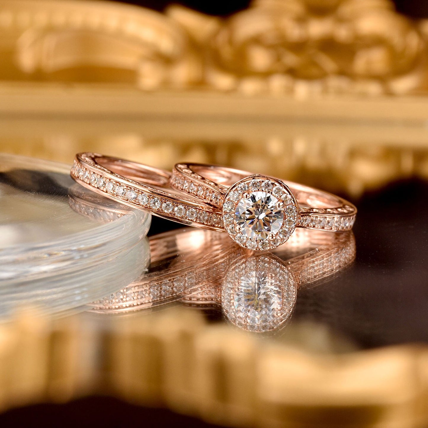 Newshe Multi Gold Bridal Sets Solid 925 Sterling Silver Halo Round AAAAA CZ image 4