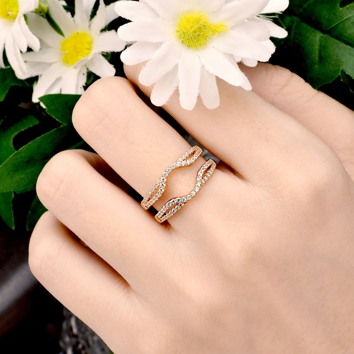 Newshe Multi-tone Gold Color Hollow Wedding Rings For Women Solid 925 image 4