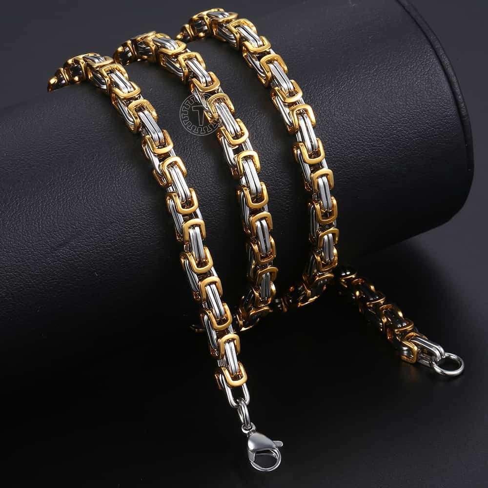 5MM Men's Byzantine Box Link Chain Necklace Gold Color Black Silver Color Stain image 2