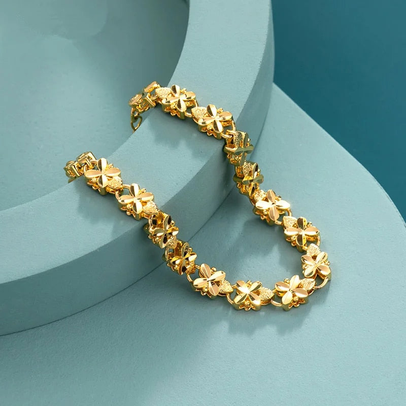 Fashion Lucky 24K Gold Color Bracelet 6mm Four-leaf clover gold bracelet, Suita image 1