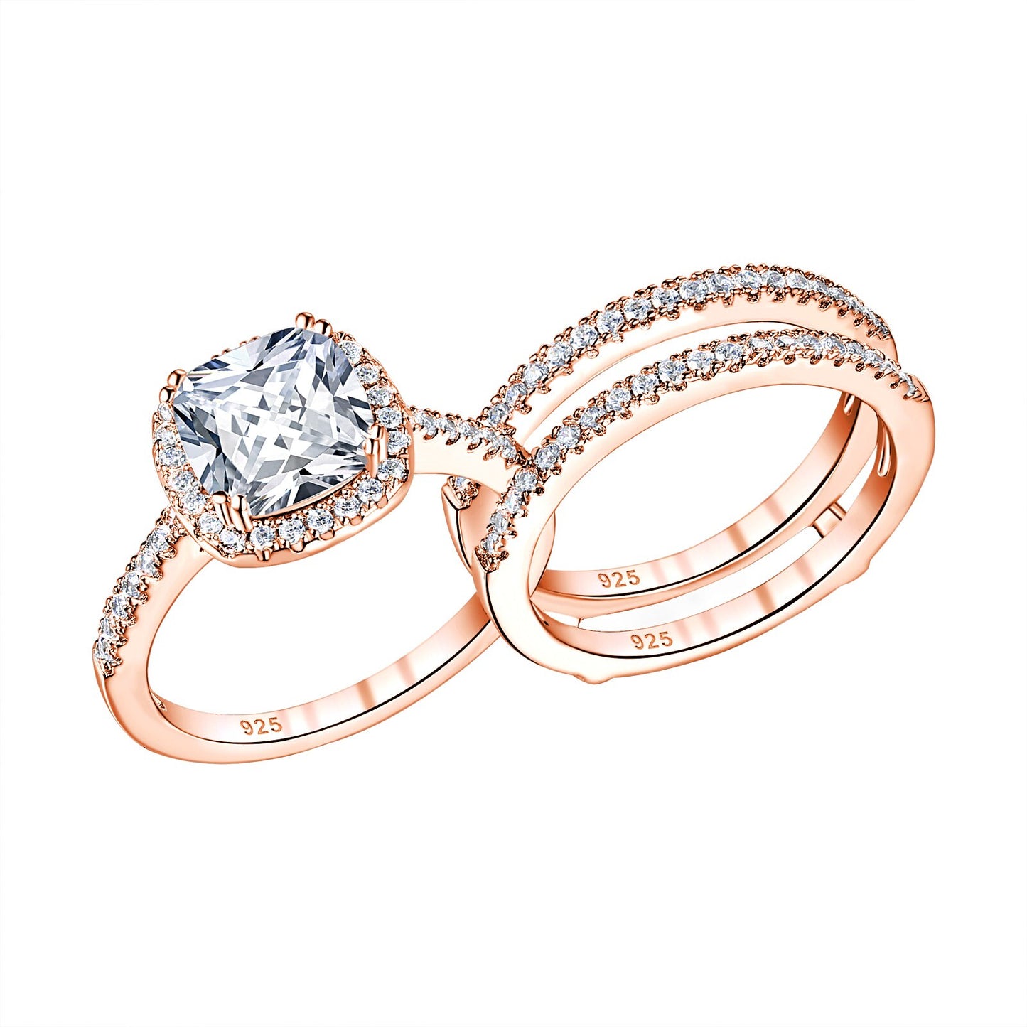 Newshe Rose Yellow Gold Halo Cushion AAAAA CZ Engagement Rings Set image 3
