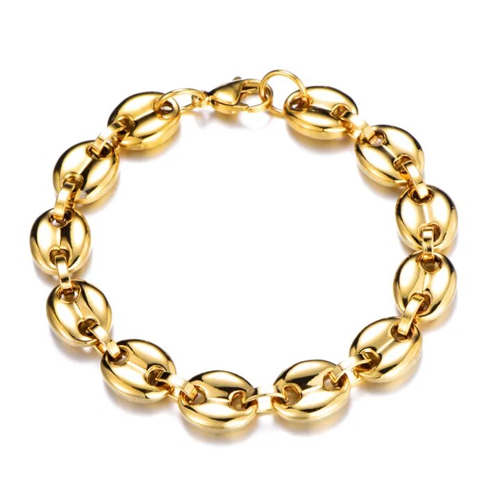 Width 11MM Stainless Steel Gold Plated Coffee Beans Link Chain Necklace Bracele image 5