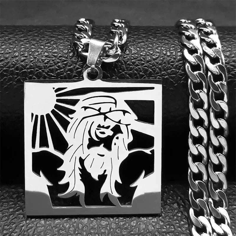 Hip Hop Punk Crown of Thorns Jesus Cross Necklace for Men Stainless Steel Gold image 5