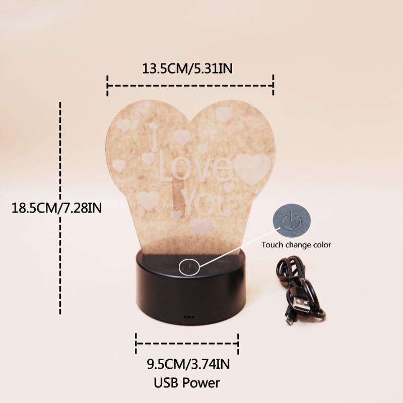 Heart 3D Acrylic Kids Bedside Table Lamp LED I Love You 7 Colors Touch Night Li image 4