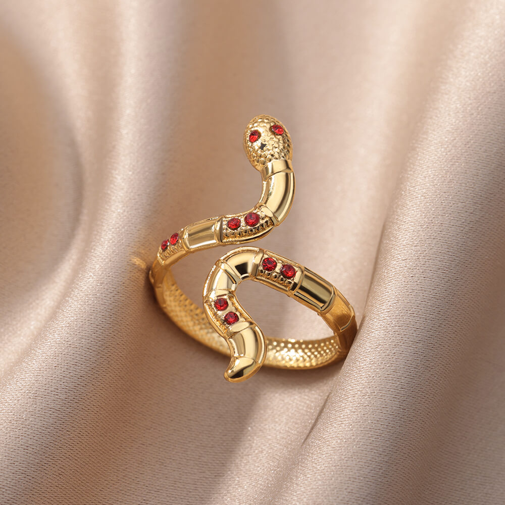 Stainless Steel Snake Rings For Women Men Gold Plated Open Adjustable Zircon Ri image 10