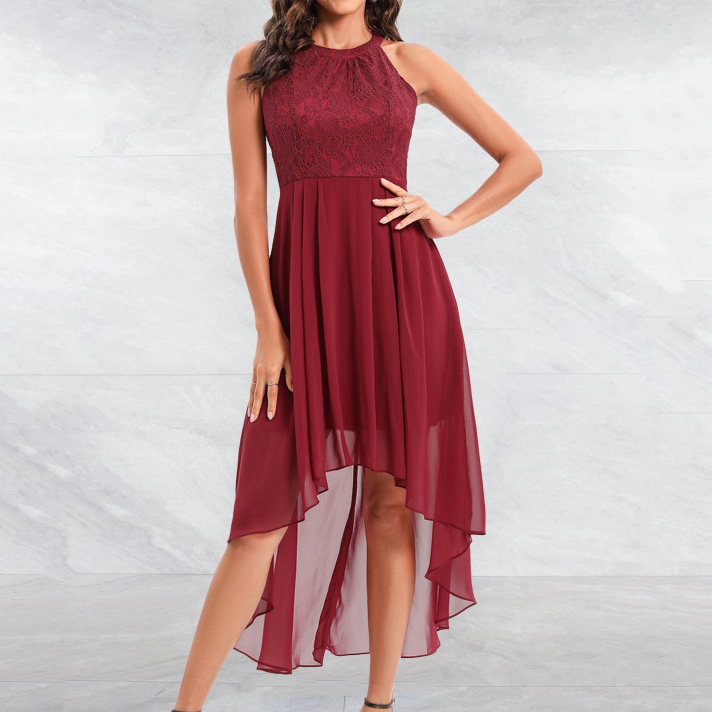Elegant Lace Chiffon Party A Line Dresses Women Sexy Off Shoulder Irregular For image 2