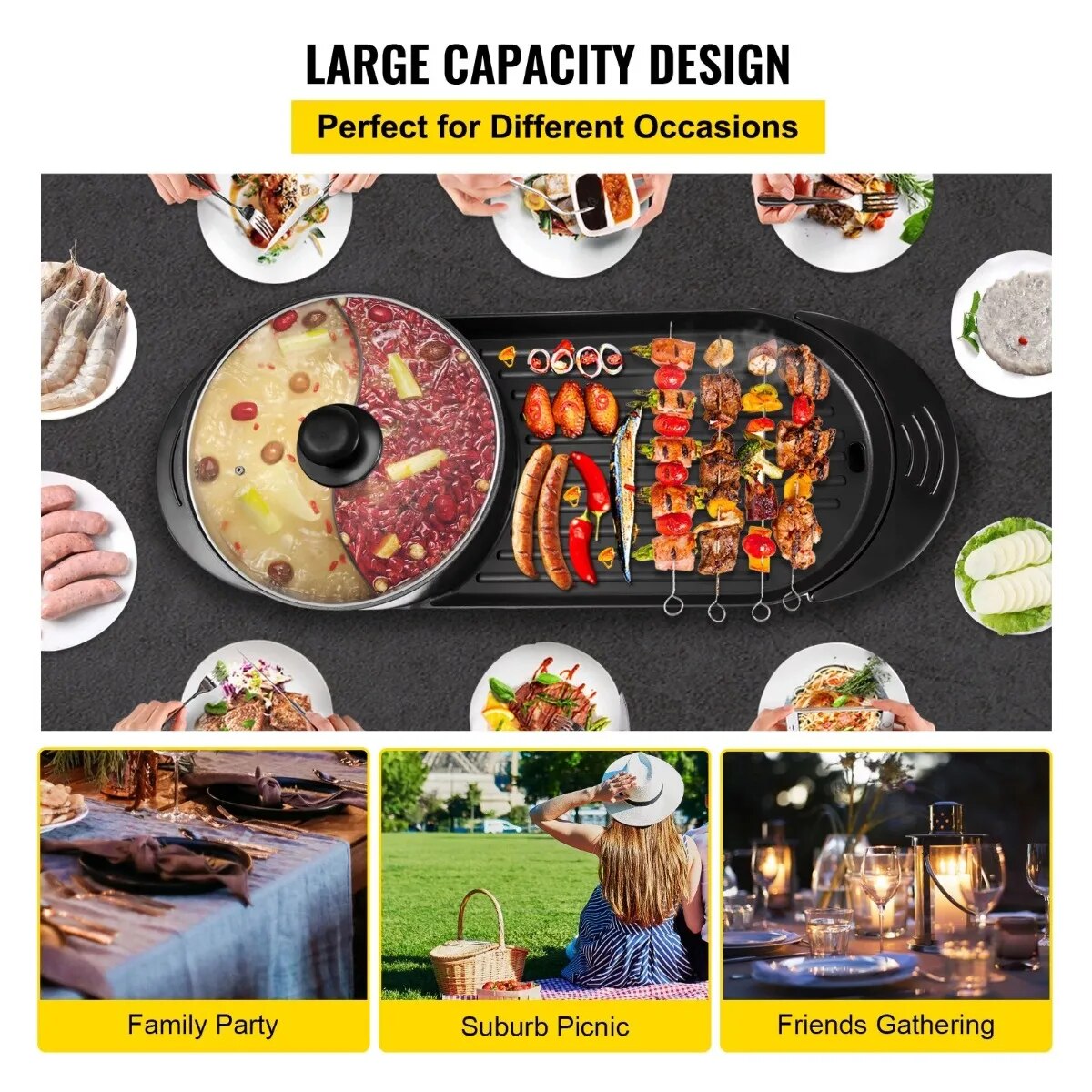 BENTISM 2 in 1 Electric BBQ Pan Grill Hot Pot Portable Smokeless Indoor Hot Pot image 2