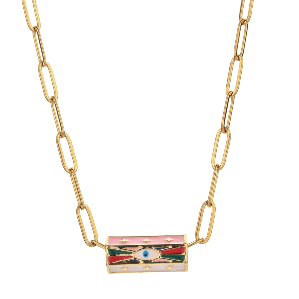 ZMZY Boho Clip Necklace For Women Stainless Steel Chain Gold Color Eye Pendant image 5