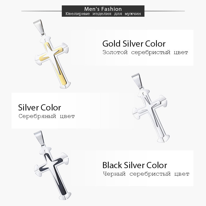 Men's Cross Necklace Gold Color Black Cross Pendant Stainless Steel Byzantine C image 10