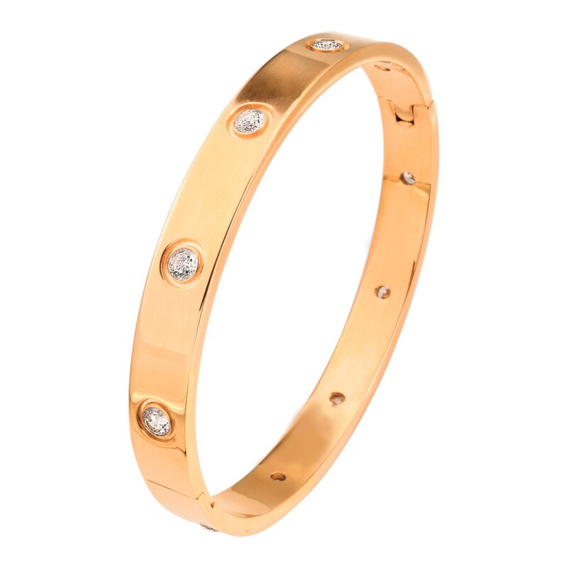 Stainless Steel Golden Color Beautiful Lovers Cubic Zirconia Bracelets Bangles image 8