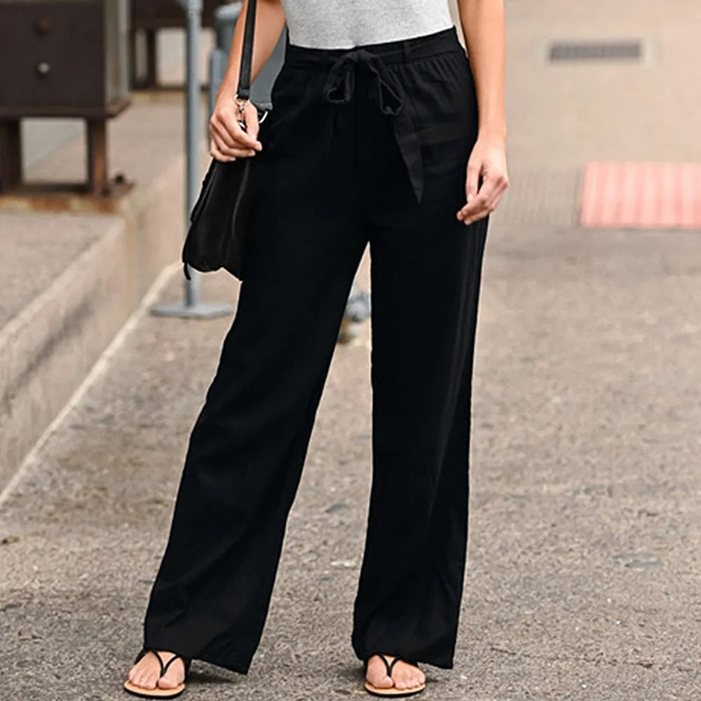 Women Cotton Linen Pants 2023 Summer Fashion Elastic Waist Loose Straight Pants image 7