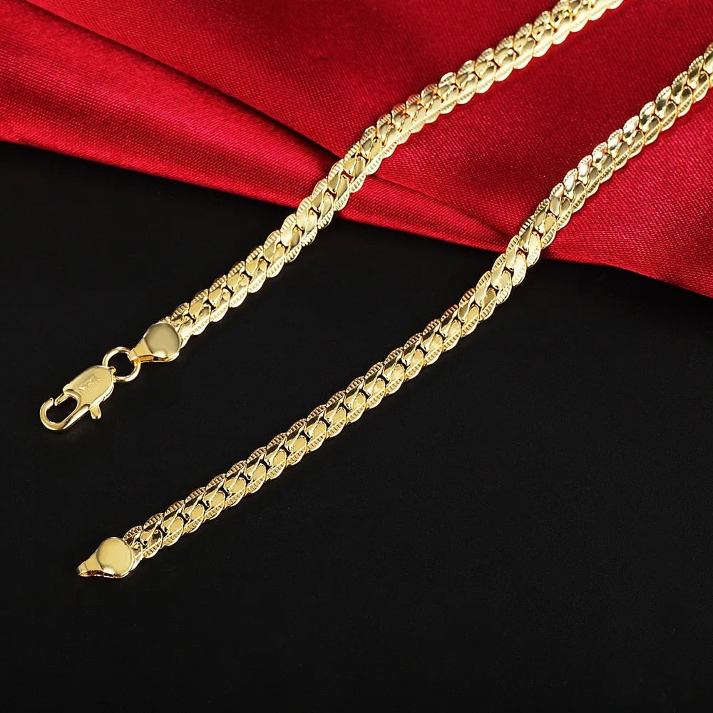 18-24Inch 45-60cm 18K Gold 5mm Full Sideways Chain Necklace For Women Man Fashi image 2
