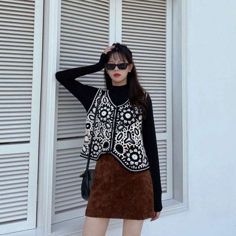 Women Spring Crochet Sleeveless Sweater Vest Waistcoat V-Neck Button Down Hollo image 6