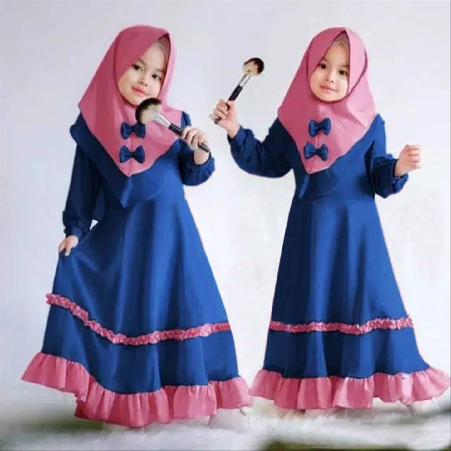 Muslim 2 Pieces Set Girls Princess Dress Kids Abaya Hijab Islamic Children Pray image 4