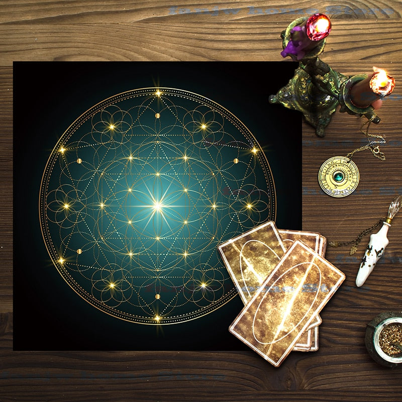2023 Ornate Gold Tarot Tablecloth Altar Cloth Pagan Clock Pendulum Witchcraft O image 2