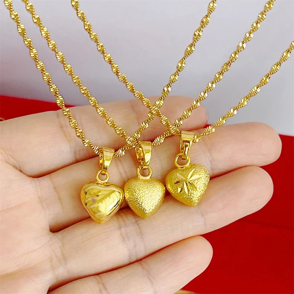 Women's Charm Necklaces 24k Yellow Gold Plated Heart Pendant Necklace Choker Co image 5