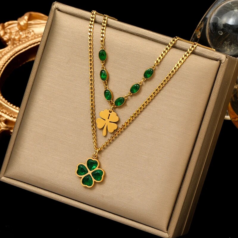 EILIECK 316L Stainless Steel Gold Color Flower Five-Leaf Clover Necklace For Wo image 9