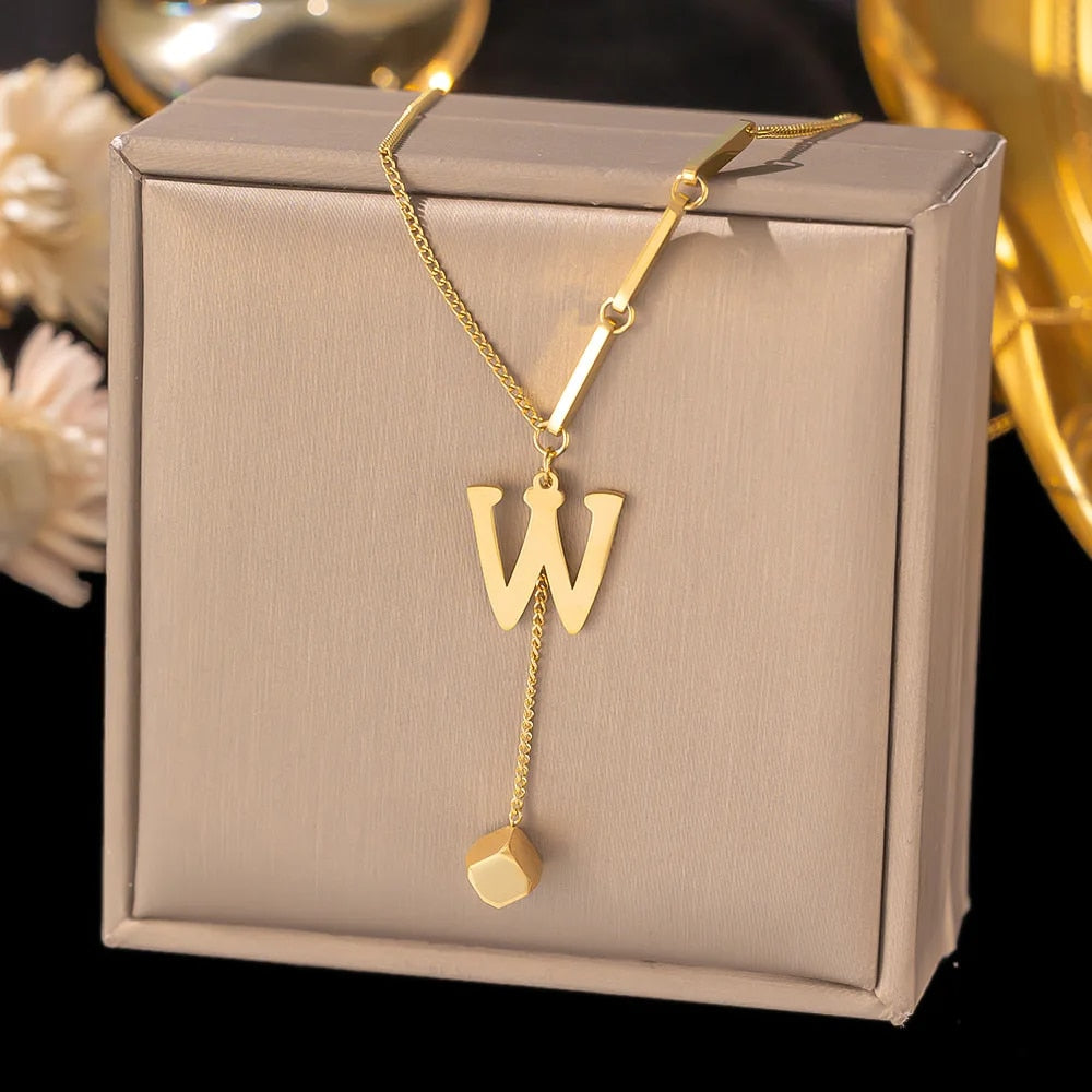Stainless Steel Initial Letter Necklace For Women Gold Color 26 Alphabet Pendan image 20