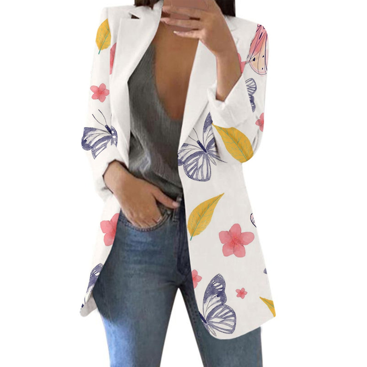 Spring Autumn Fashion Blazer Jacket Women Casual Pockets Long Sleeve Work Suit image 3