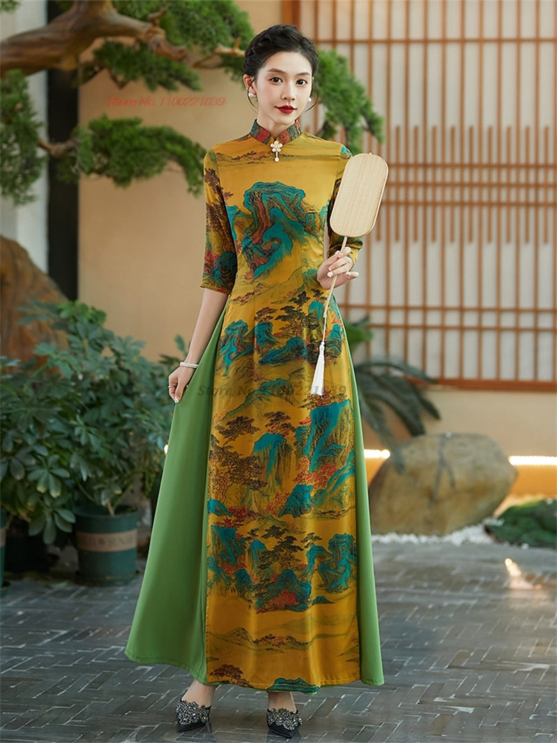 2024 ao dai vietnam traditional qipao dress chinese vintage dress cheongsam ori image 3
