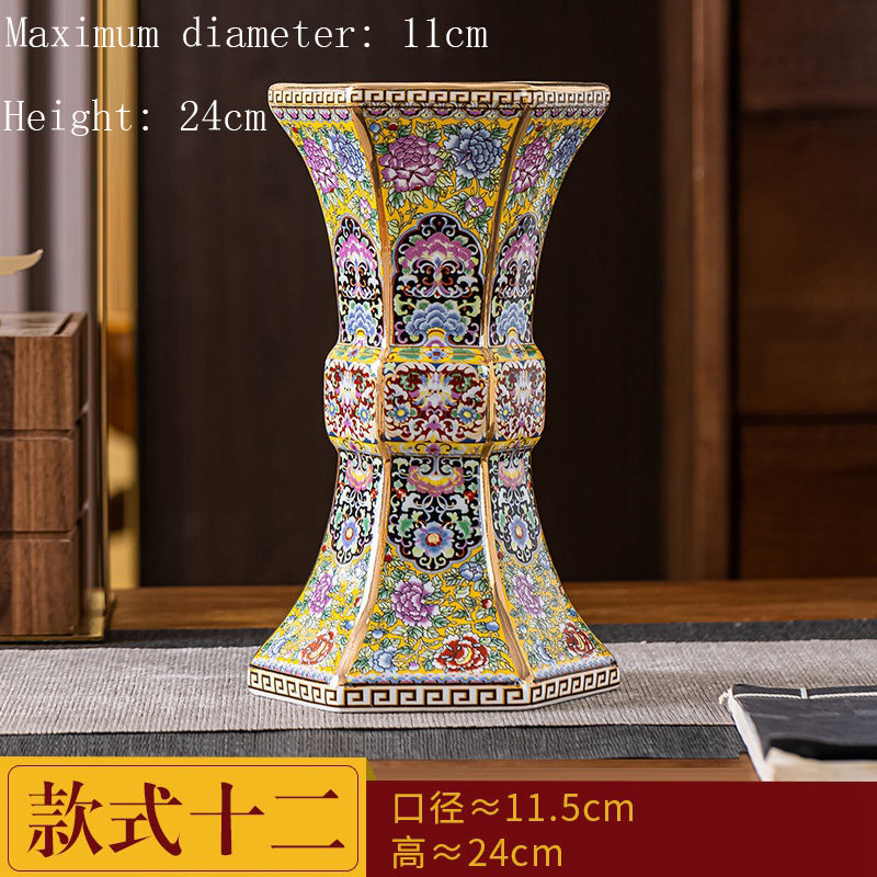 Enamel Colored Ceramic Vase Study Living Room Decoration Chinese Retro Golden S image 4
