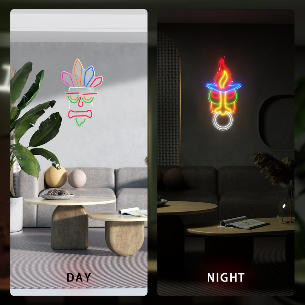 Icelaw Neon Light Indians Tiki Room Decor Wall Lamp Led Night Light Bedroom Dec image 5