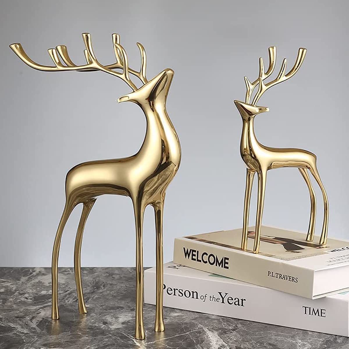 2 Pieces of Brass Reindeer Sculpture, Gold Animal Statue, Pure Copper Handicraf image 7