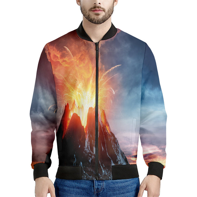 Volcano Eruption Magma 3d Printed Jackets Men Long Sleeve Loose Sweatshirt Cool image 2