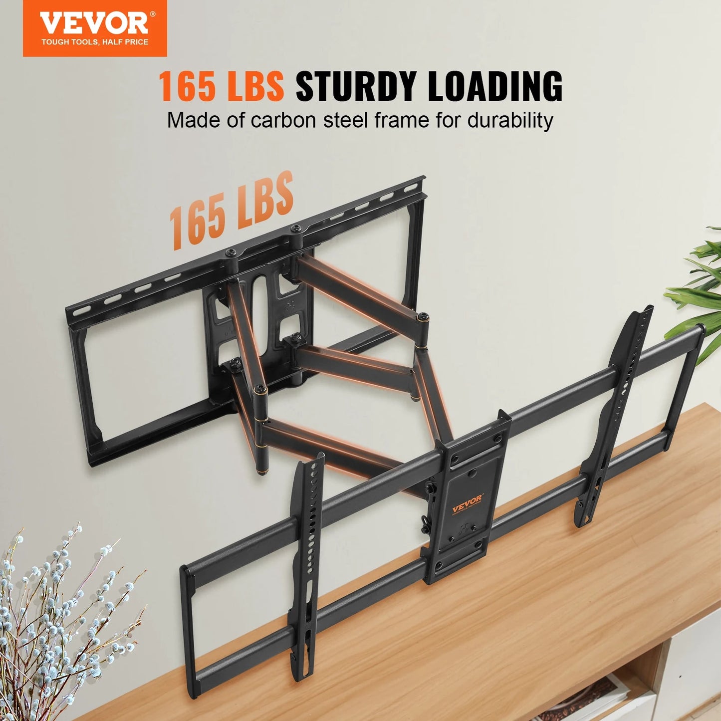 VEVOR Full Motion TV Mount Fit for Most 26-90in TVs Swivel Tilt Horizontal Adju image 7
