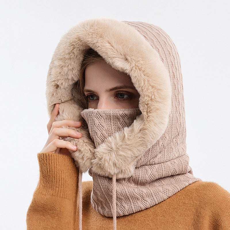 Women Beanie Hat Winter Balaclava Knitted Cap Hooded Face Mask Fluff Keep Warm image 5