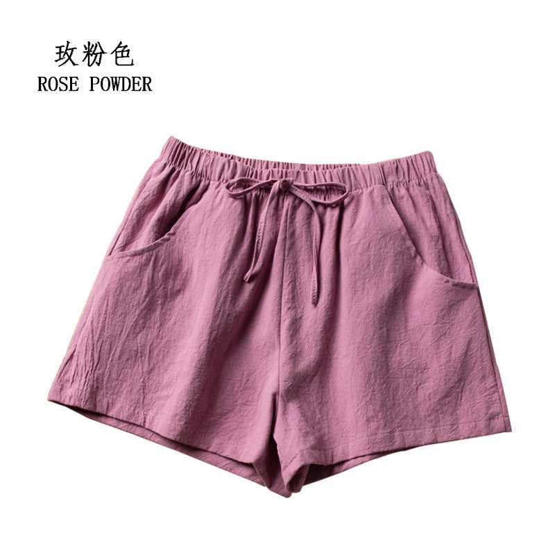 Casual Linen Shorts Women Gym Workout Shorts Cotton Short Pants High Waisted Bl image 0