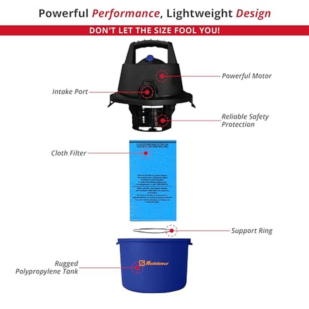 2.0HP Compact Lightweight Wet Dry Vacuum 2.0 Gallon Blue Black 5 Year Powerful image 4