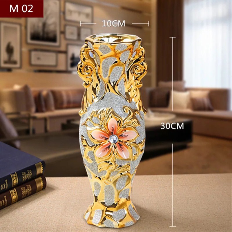 European Gold Plated Frost Porcelain Vase Vintage Advanced Ceramic Flower Vase image 3