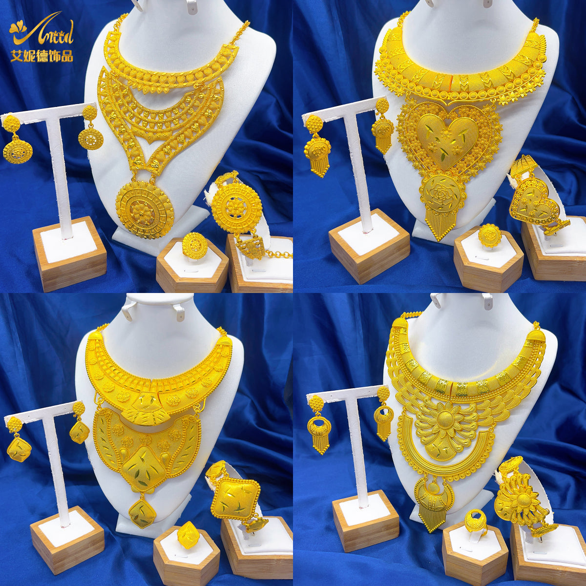 ANIID Luxury Dubai Big 4PCS African Gold Color Jewelry Necklace Sets For Women image 12