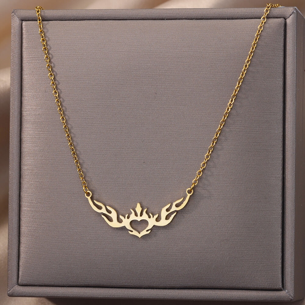 Hollow Heart Flame Wings Necklaces For Women Stainless Steel Gold Plated image 4