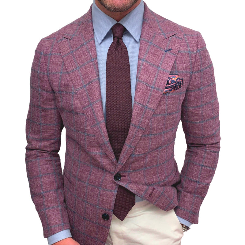 Men s Fit Blazer Classic Checkered Design Single Color Lapel Long Sleeve Butto image 0