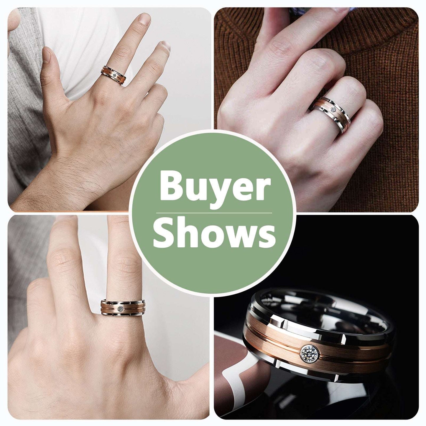 Newshe Black/ Rose/White Gold Color Men's Wedding Band 8mm Matte Brushed Tungst image 4