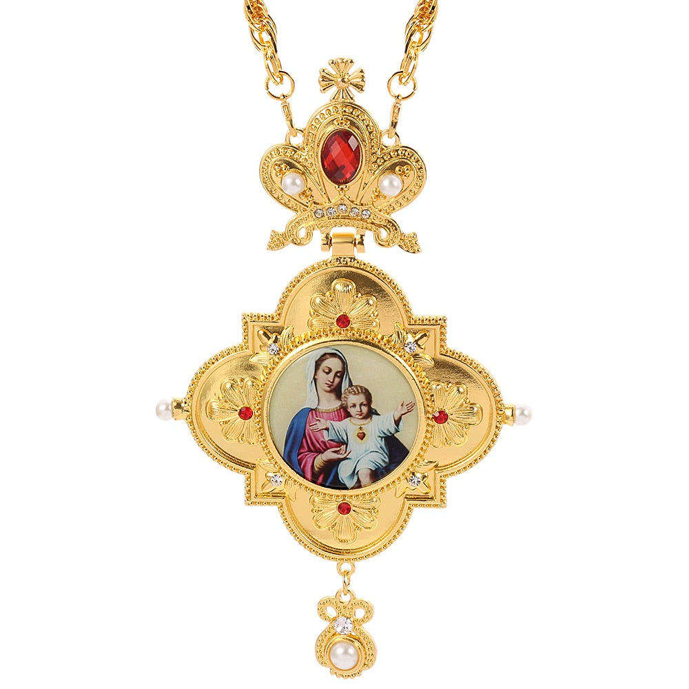 Gold Plated Pectoral Cross Christian Church Crown Necklace For Women Men image 0